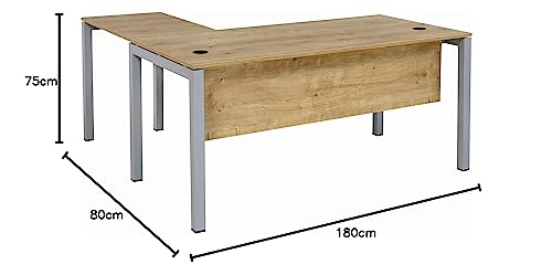 furni24 Schreibtisch Tetra fürs Arbeitszimmer und Home Office - Großer laminierter Computertisch aus Holz, einfache Montage (180 x 80 x 75 cm, Eiche(Mit Anbautisch))
