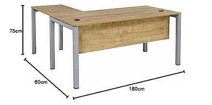 furni24 Schreibtisch Tetra fürs Arbeitszimmer und Home Office - Großer laminierter Computertisch aus Holz, einfache Montage (180 x 80 x 75 cm, Eiche(Mit Anbautisch))