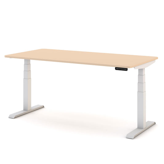 ASSMANN Elektrisch Höhenverstellbarer Familien Schreibtisch Pitino Curved 160x80cm Sand Weiß, TÜV-Zertifiziert, Kollisionsschutz, 5 Jahre Herstellergarantie einfache Montage für Büro und Homeoffice