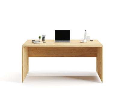 furni24 Schreibtisch fürs Arbeitszimmer und Home Office - Großer laminierter Computertisch aus Holz, 2 Kabeldurchlässe, Bodengleiter, 2-Personen-Arbeitsplatz (Saphir-Eiche, 180x80x75 cm)