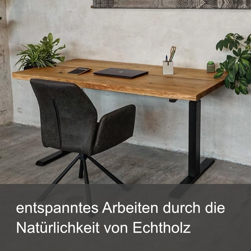 Live Distance Shopping MyTimber® höhenverstellbarer Schreibtisch Eiche Massiv | Ergonomischer Steh-Sitz Tisch | Echtholz für mehr Wohlbefinden an deinem Arbeitsplatz (160 x 80CM, Baumkante)