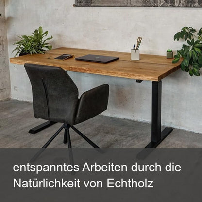 Live Distance Shopping MyTimber® höhenverstellbarer Schreibtisch Eiche Massiv | Ergonomischer Steh-Sitz Tisch | Echtholz für mehr Wohlbefinden an deinem Arbeitsplatz (160 x 80CM, Baumkante)
