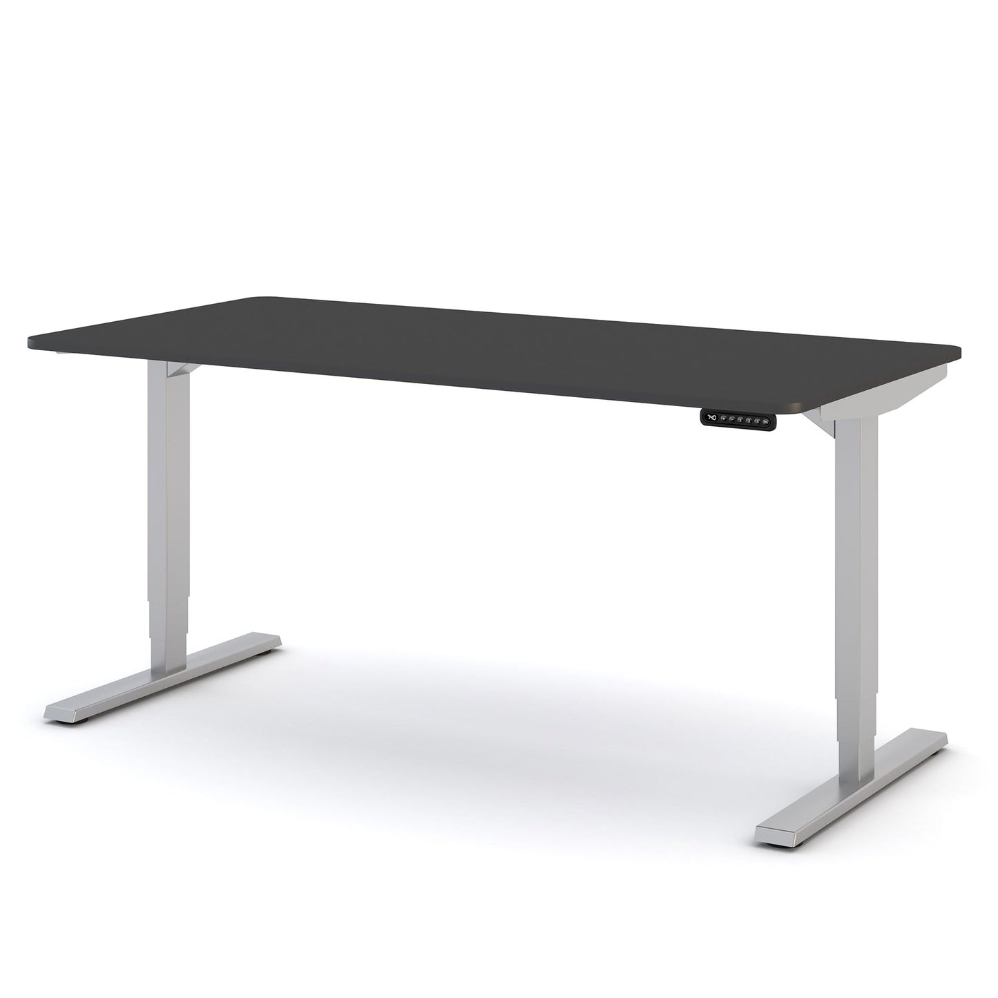 ASSMANN Elektrisch höhenverstellbarer Schreibtisch Y-Line Curved 160x80cm Anthrazit Silber, TÜV-Zertifiziert, Memoryfunktion, 5 Jahre Herstellergarantie einfache Montage für Büro und Homeoffice