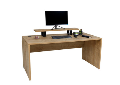 furni24 Schreibtisch fürs Arbeitszimmer und Home Office - Großer laminierter Computertisch aus Holz, 2 Kabeldurchlässe, Bodengleiter, 2-Personen-Arbeitsplatz (Saphir-Eiche, 180x80x75 cm)