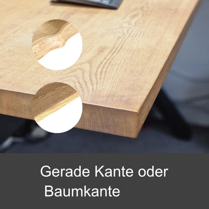Live Distance Shopping MyTimber® höhenverstellbarer Schreibtisch Eiche Massiv | Ergonomischer Steh-Sitz Tisch | Echtholz für mehr Wohlbefinden an deinem Arbeitsplatz (160 x 80CM, Baumkante)