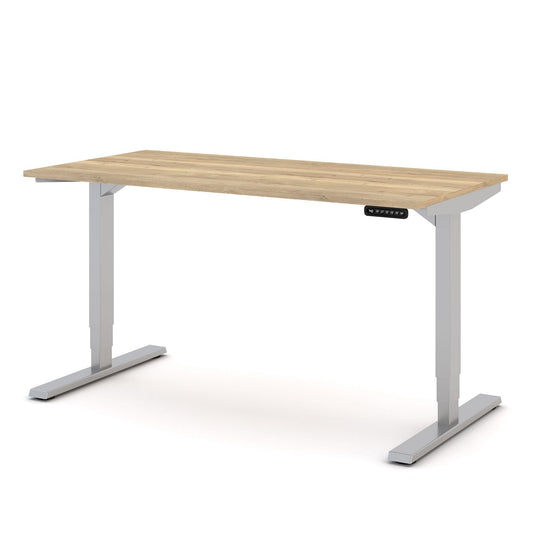 ASSMANN Elektrisch höhenverstellbarer Schreibtisch Y-Line 140x70cm Eiche Natura Silber, TÜV-Zertifiziert, Memoryfunktion, Kollisionsschutz, 5 Jahre Herstellergarantie einfache Montage für Büro und