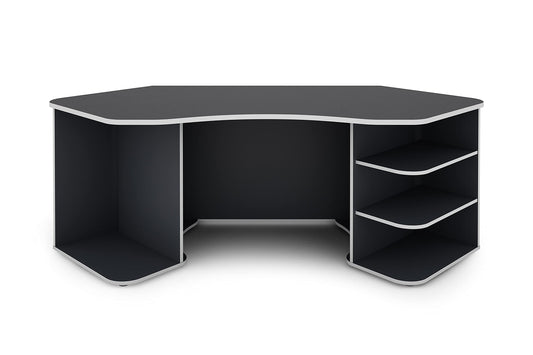 byLIVING Schreibtisch THANATOS / Gaming-Tisch in Anthrazit mit Kanten in Weiß / Eck-Schreibtisch mit viel Stauraum und XXL Tischplatte / Computer-Tisch / PC / Arbeits-Tisch / 198x76x85cm (BxHxT)