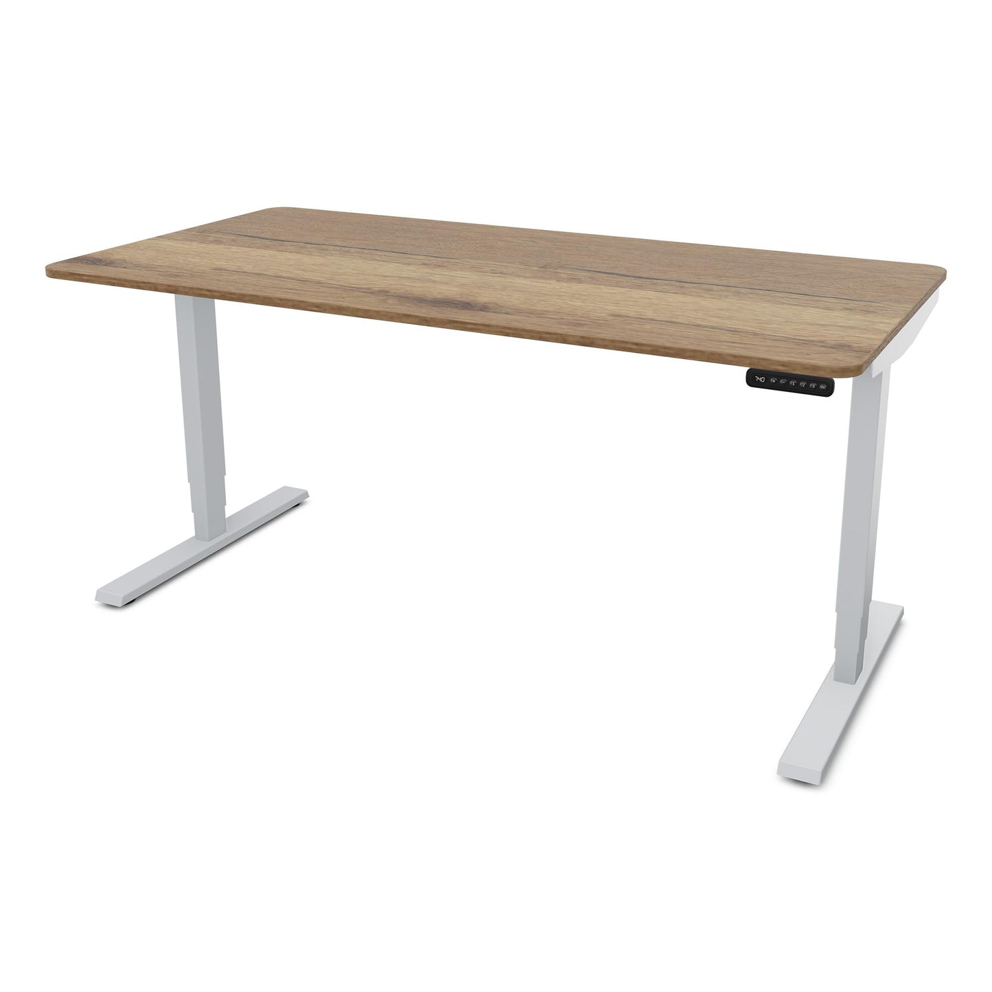 ASSMANN Elektrisch höhenverstellbarer Schreibtisch Y-Line Curved 160x80cm Eiche Tabak Silber, TÜV-Zertifiziert, Memoryfunktion, 5 Jahre Herstellergarantie einfache Montage für Büro und Homeoffice