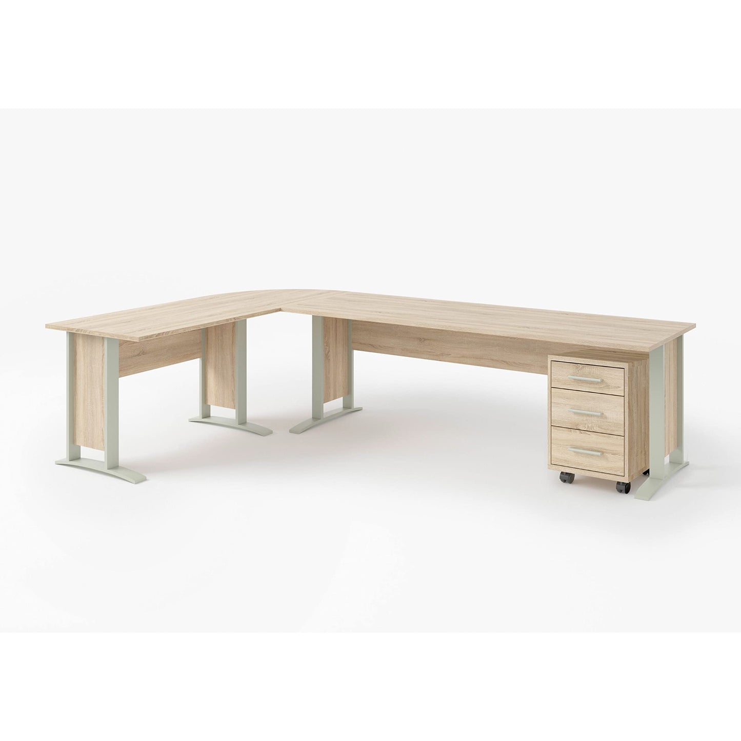 OFFICE LINE Eckschreibtisch in Eiche Sonoma Optik - Moderner Bürotisch Computertisch mit großer Arbeitsfläche und Rollcontainer - 220/170 x 72 x 70 cm (B/H/T)