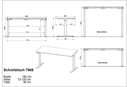 Germania Schreibtisch 7908-547, in Graphit, EL. höhenverstellb., 160 x 120 x 80 cm (BxHxT)