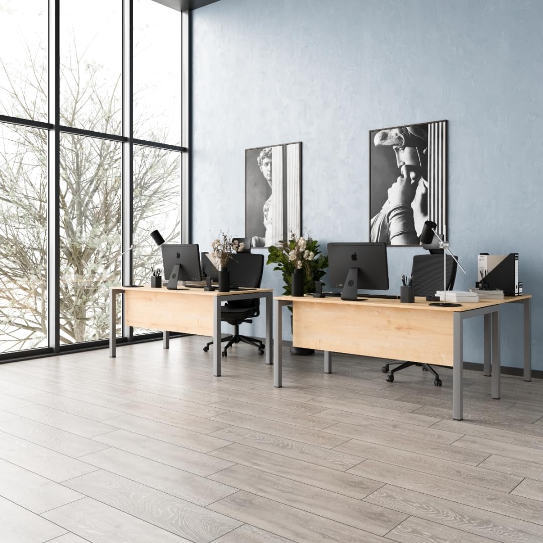 furni24 Schreibtisch Tetra fürs Arbeitszimmer und Home Office - Großer laminierter Computertisch aus Holz, einfache Montage (180 x 80 x 75 cm, Eiche(Mit Anbautisch))