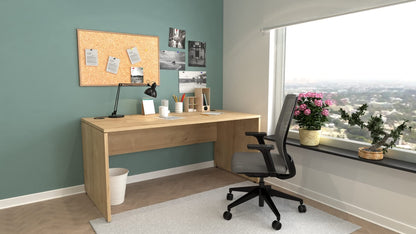 furni24 Schreibtisch fürs Arbeitszimmer und Home Office - Großer laminierter Computertisch aus Holz, 2 Kabeldurchlässe, Bodengleiter, 2-Personen-Arbeitsplatz (Saphir-Eiche, 180x80x75 cm)
