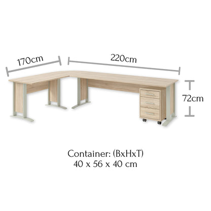 OFFICE LINE Eckschreibtisch in Eiche Sonoma Optik - Moderner Bürotisch Computertisch mit großer Arbeitsfläche und Rollcontainer - 220/170 x 72 x 70 cm (B/H/T)