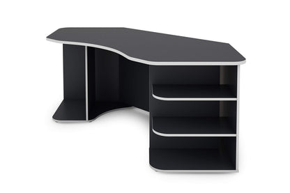 byLIVING Schreibtisch THANATOS / Gaming-Tisch in Anthrazit mit Kanten in Weiß / Eck-Schreibtisch mit viel Stauraum und XXL Tischplatte / Computer-Tisch / PC / Arbeits-Tisch / 198x76x85cm (BxHxT)