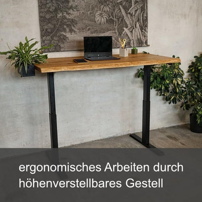 Live Distance Shopping MyTimber® höhenverstellbarer Schreibtisch Eiche Massiv | Ergonomischer Steh-Sitz Tisch | Echtholz für mehr Wohlbefinden an deinem Arbeitsplatz (160 x 80CM, Baumkante)