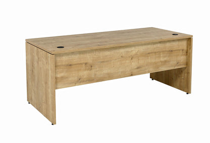 furni24 Schreibtisch fürs Arbeitszimmer und Home Office - Großer laminierter Computertisch aus Holz, 2 Kabeldurchlässe, Bodengleiter, 2-Personen-Arbeitsplatz (Saphir-Eiche, 180x80x75 cm)