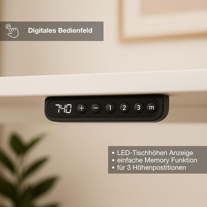 ASSMANN Elektrisch höhenverstellbarer Schreibtisch Y-Line 140x70cm Eiche Natura Silber, TÜV-Zertifiziert, Memoryfunktion, Kollisionsschutz, 5 Jahre Herstellergarantie einfache Montage für Büro und