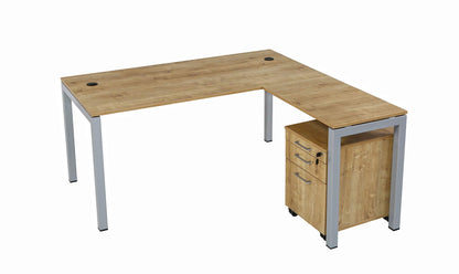 furni24 Schreibtisch Tetra fürs Arbeitszimmer und Home Office - Großer laminierter Computertisch aus Holz, einfache Montage (180 x 80 x 75 cm, Eiche(Mit Anbautisch))