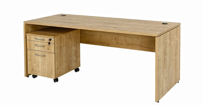 furni24 Schreibtisch fürs Arbeitszimmer und Home Office - Großer laminierter Computertisch aus Holz, 2 Kabeldurchlässe, Bodengleiter, 2-Personen-Arbeitsplatz (Saphir-Eiche, 180x80x75 cm)