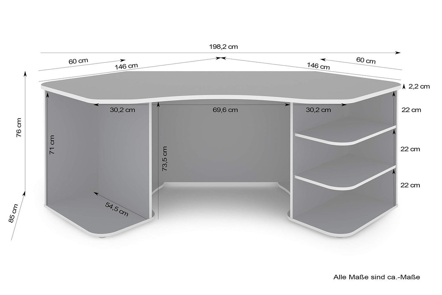 byLIVING Schreibtisch THANATOS / Gaming-Tisch in Anthrazit mit Kanten in Weiß / Eck-Schreibtisch mit viel Stauraum und XXL Tischplatte / Computer-Tisch / PC / Arbeits-Tisch / 198x76x85cm (BxHxT)