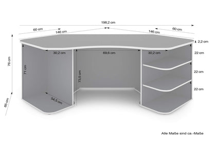 byLIVING Schreibtisch THANATOS / Gaming-Tisch in Anthrazit mit Kanten in Weiß / Eck-Schreibtisch mit viel Stauraum und XXL Tischplatte / Computer-Tisch / PC / Arbeits-Tisch / 198x76x85cm (BxHxT)