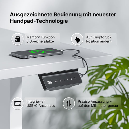 Standable ECO Höhenverstellbarer Schreibtisch 140 x 60 cm I elektrischer Office Table mit 3 Speicherstufen I Schreibtisch höheneinstellbar 70-115 cm I Büro-Tisch mit 1,8 cm Dicke