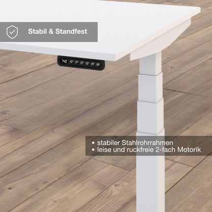 ASSMANN Elektrisch Höhenverstellbarer Familien Schreibtisch Pitino 140x70cm Weiß, TÜV-Zertifiziert, Memoryfunktion, Kollisionsschutz, 5 Jahre Herstellergarantie einfache Montage für Büro und