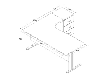 Furni24 Schreibtisch Winkelschreibtisch, Eckschreibtisch, Moderner Bürotisch Computertisch mit großer Arbeitsfläche, Bürotisch,PC Tisch, Dona Eiche 180x120x74cm inkl.Beistellcontainer rechts gewinkelt