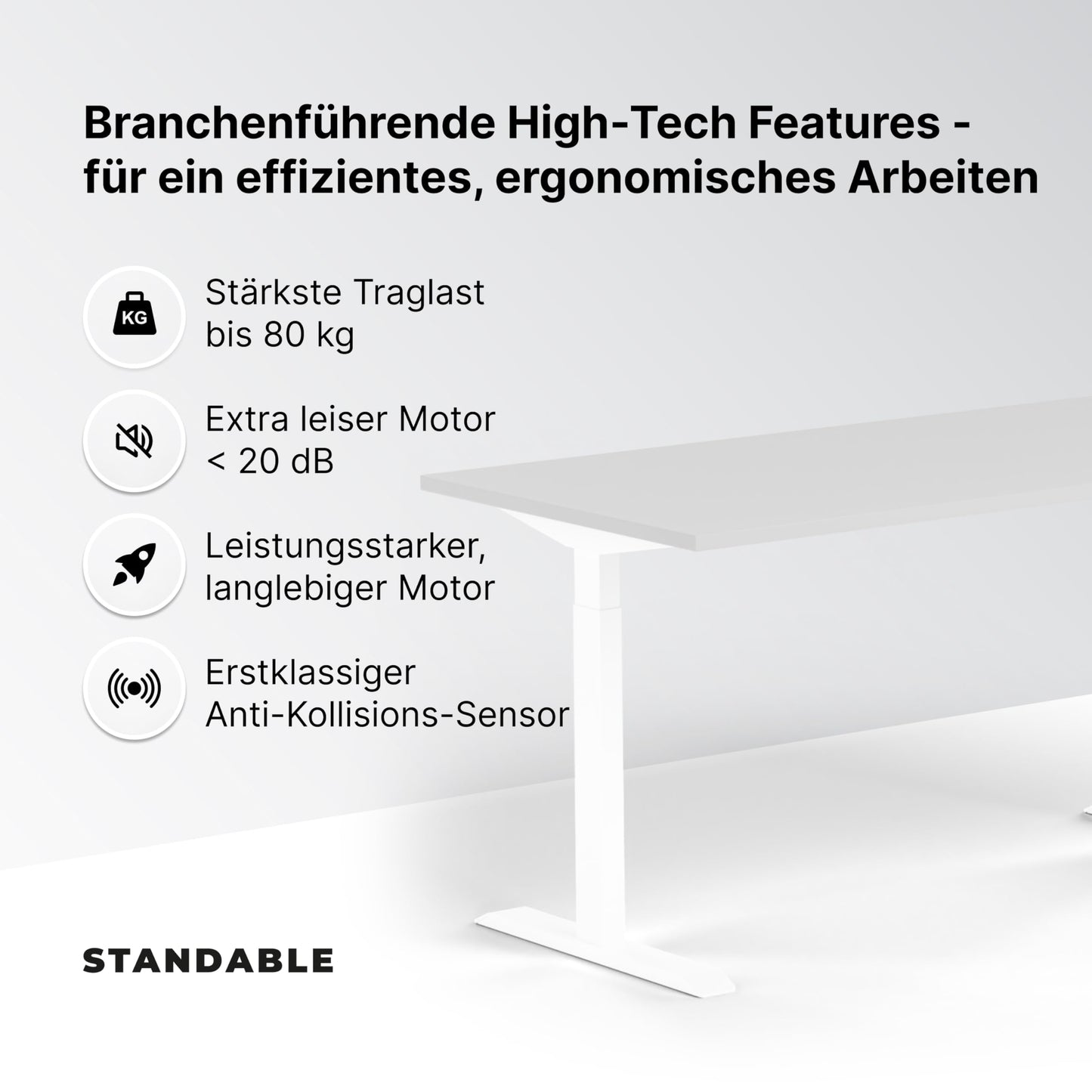 Standable ECO Höhenverstellbarer Schreibtisch 140 x 60 cm I elektrischer Office Table mit 3 Speicherstufen I Schreibtisch höheneinstellbar 70-115 cm I Büro-Tisch mit 1,8 cm Dicke