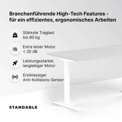 Standable ECO Höhenverstellbarer Schreibtisch 140 x 60 cm I elektrischer Office Table mit 3 Speicherstufen I Schreibtisch höheneinstellbar 70-115 cm I Büro-Tisch mit 1,8 cm Dicke