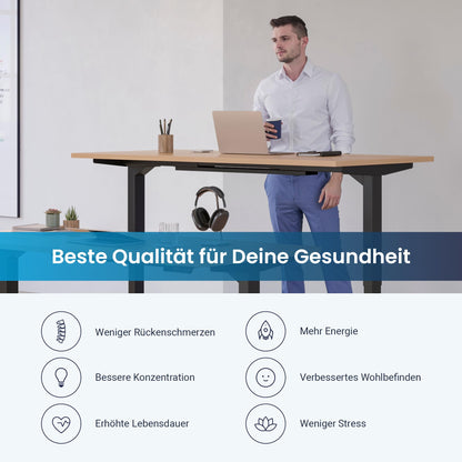 Ergotopia Desktopia Pro X Elektrisch höhenverstellbarer Schreibtisch, Ergonomischer Stehtisch für Büro oder Home Office (Buche, Gestell Schwarz, 120 x 80 cm)
