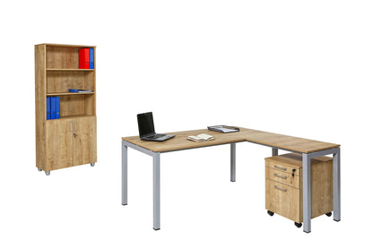 furni24 Schreibtisch Tetra fürs Arbeitszimmer und Home Office - Großer laminierter Computertisch aus Holz, einfache Montage (180 x 80 x 75 cm, Eiche(Mit Anbautisch))