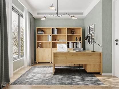 furni24 Schreibtisch fürs Arbeitszimmer und Home Office - Großer laminierter Computertisch aus Holz, 2 Kabeldurchlässe, Bodengleiter, 2-Personen-Arbeitsplatz (Saphir-Eiche, 180x80x75 cm)