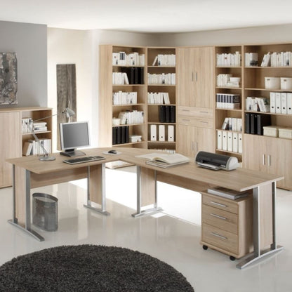 OFFICE LINE Eckschreibtisch in Eiche Sonoma Optik - Moderner Bürotisch Computertisch mit großer Arbeitsfläche und Rollcontainer - 220/170 x 72 x 70 cm (B/H/T)