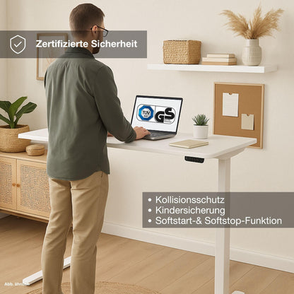ASSMANN Elektrisch höhenverstellbarer Schreibtisch Y-Line 140x70cm Eiche Natura Silber, TÜV-Zertifiziert, Memoryfunktion, Kollisionsschutz, 5 Jahre Herstellergarantie einfache Montage für Büro und