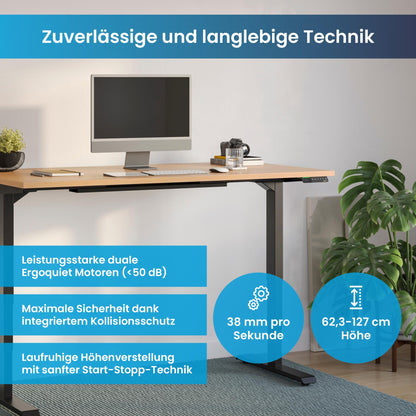 Ergotopia Desktopia Pro X Elektrisch höhenverstellbarer Schreibtisch, Ergonomischer Stehtisch für Büro oder Home Office (Buche, Gestell Schwarz, 120 x 80 cm)