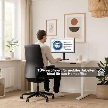 ASSMANN Elektrisch höhenverstellbarer Schreibtisch Y-Line 140x70cm Eiche Natura Silber, TÜV-Zertifiziert, Memoryfunktion, Kollisionsschutz, 5 Jahre Herstellergarantie einfache Montage für Büro und